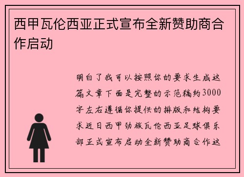 西甲瓦伦西亚正式宣布全新赞助商合作启动 西甲瓦伦西亚正式宣布全新赞助商合作启动